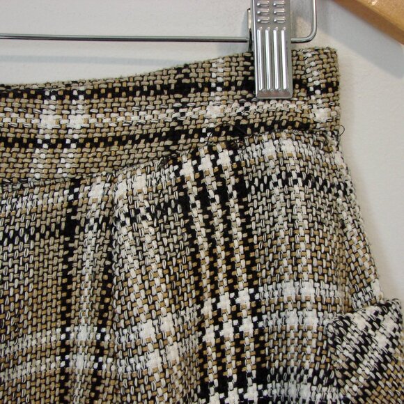 Zara Brown Black Plaid Mini Skirt Frayed Fringe Pockets Size Medium - Picture 13 of 14